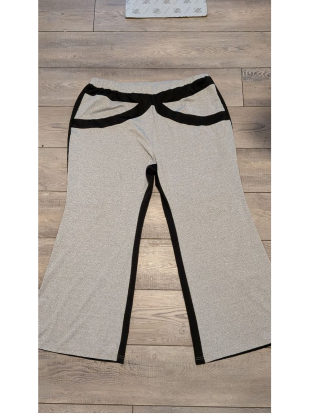 Silver Black Stretch Flare Wide Leg Pull On Pants Disco Y2K  4X